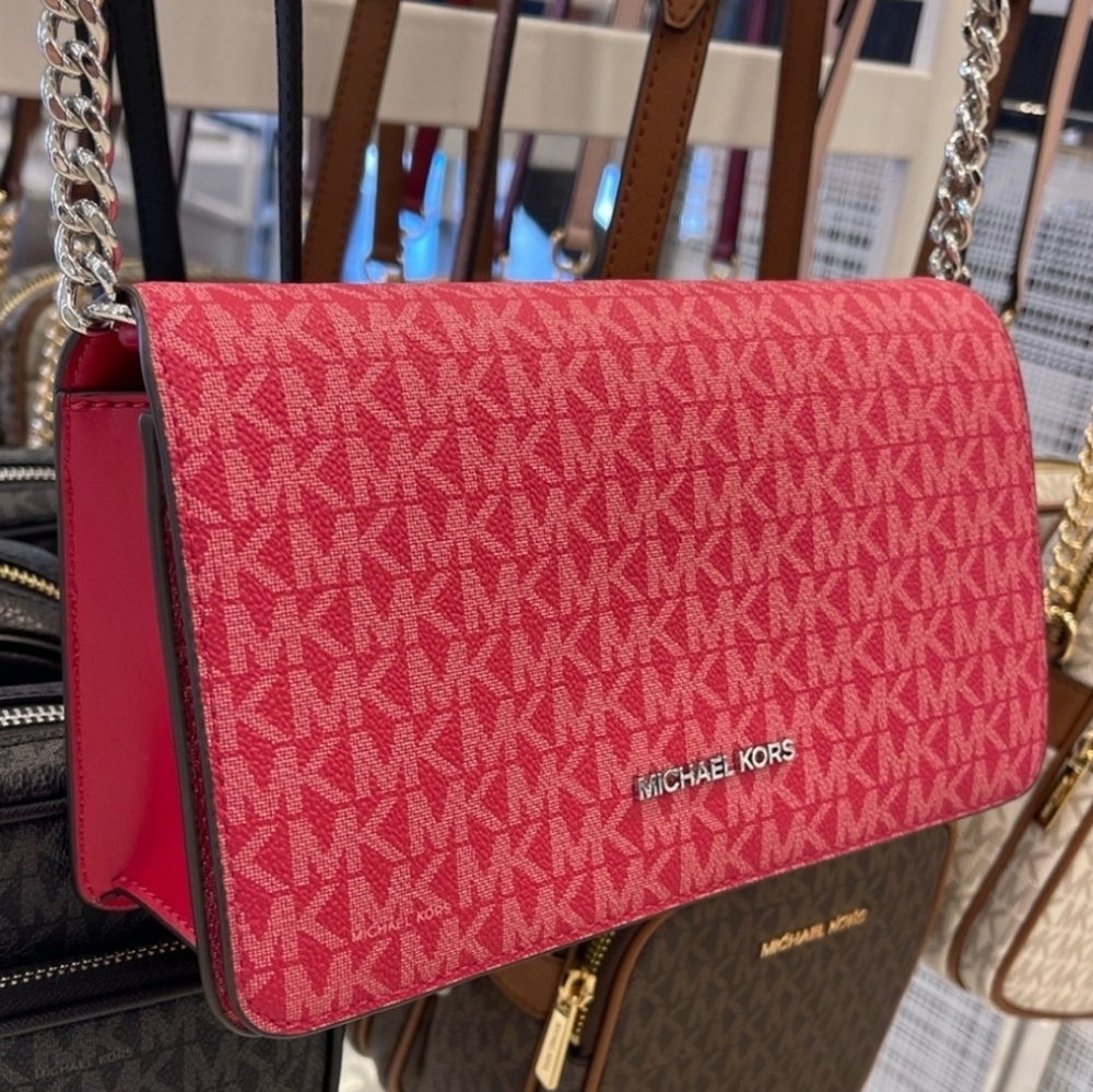NWT Michael Kors Jet Set Crossbody bag- RASPBERRY PINK MK NEW - Picture 2 of 11